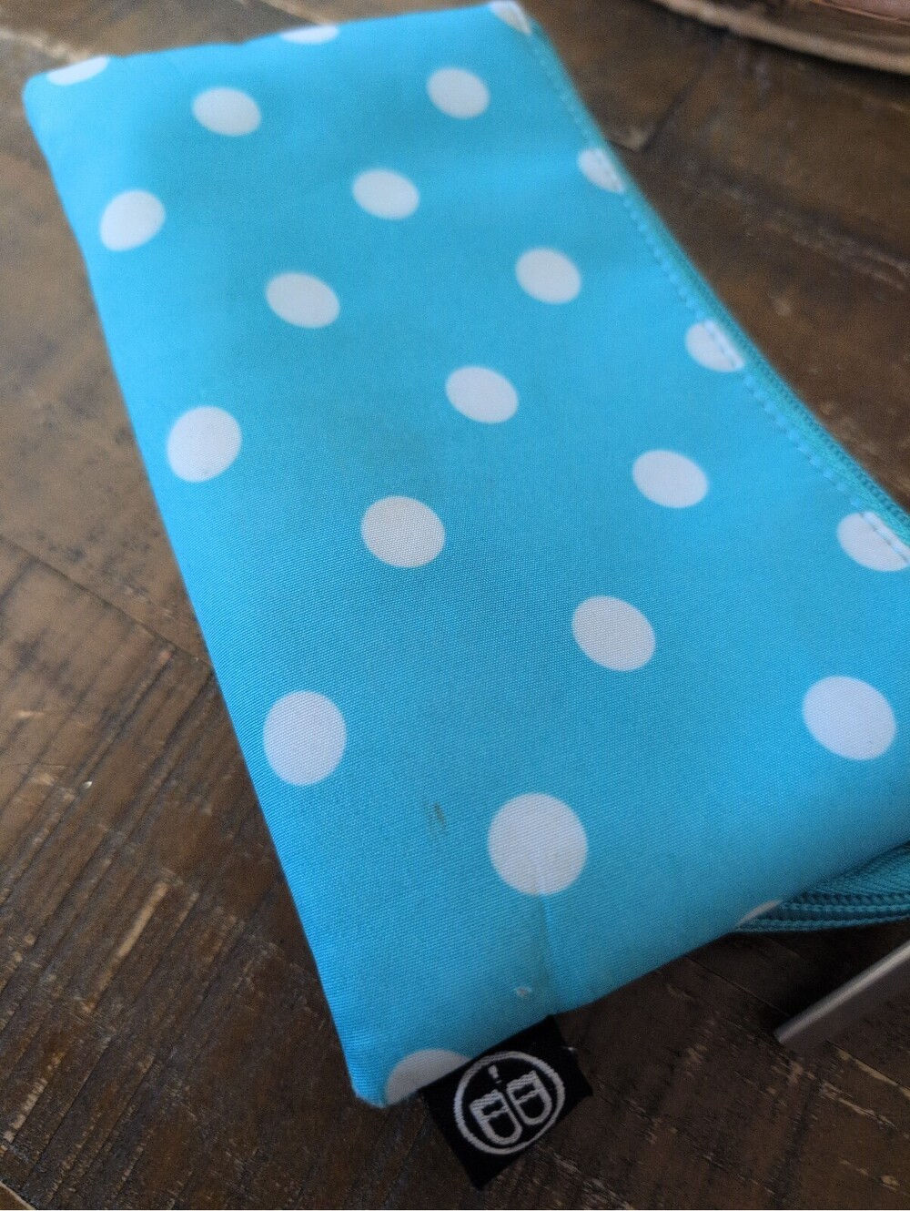 Blue Polka Dot Zippered Wallet with Card Slots and Coin Compartment